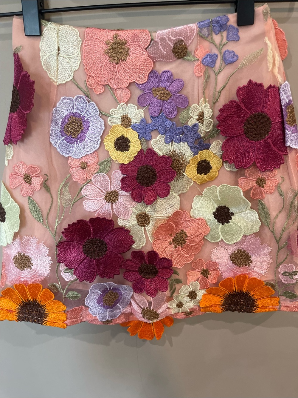Altar'd State Pink Floral Appliqué Mini Skirt and Matching Strapless Top - Picture 3 of 8